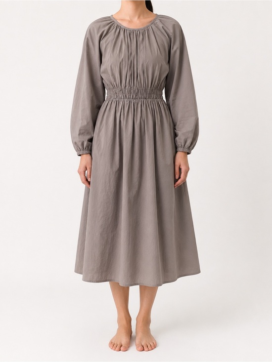 Dresses & Skirts - Poplin Semi Flared Long Dress Quiet Luxury Classic